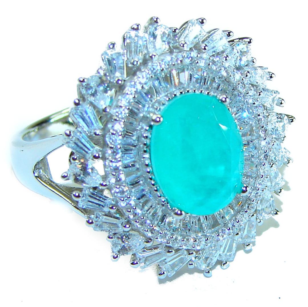 パライバトルマリン スターリングシルバー ステートメントリング 5.5