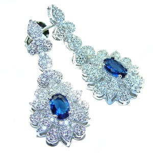 8.4ct Sapphire White Topaz Earrings – Sterling Silver, Blue Gemstone, Gift for Women, Dangle, Elegant Handcrafted Jewelry