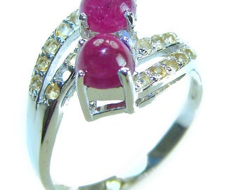 Anillo de cóctel con rubí, talla 7, ovalado, 2,3 ct, plata de ley 925, hecho a mano, con gema roja.