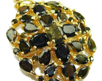 Vintage Sapphire Pendant Sterling Silver 18K Gold Unique Handcrafted Jewelry Gift for Her Blue Gemstone