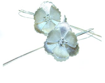 Silver Flowers Earrings Italy Made 925 Sterling Silver Handcrafted Round Dangle Jewelry Gift