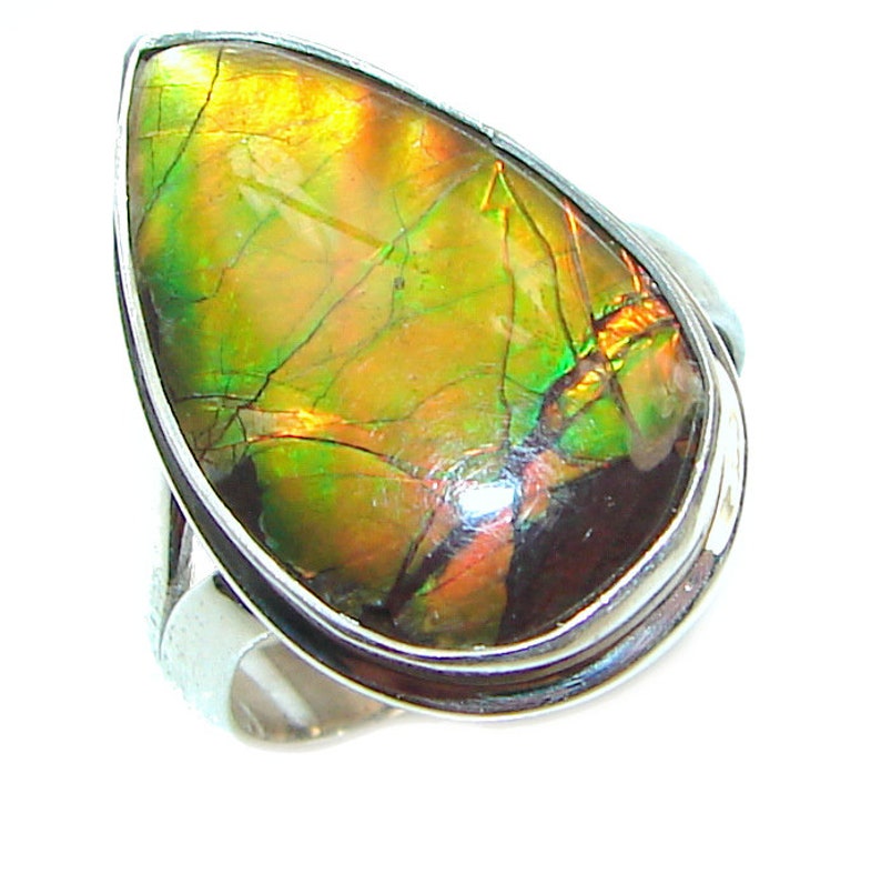 T 5 8 Size 7 code 30-lip-20-9 W 1 4 inch Adjustable weight 6.00g dim L Ammolite Sterling Silver Ring 7 8