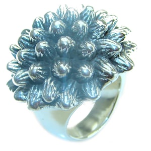 Large Bali Floral Ring, 925 Sterling Silver, Handcrafted Statement Band, Floral Jewelry Gift, Size: 6