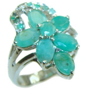 Colombian Emerald Ring in 925 Sterling Silver Handcrafted Unique Gift Size 8 Green Gemstone Statement Jewelry