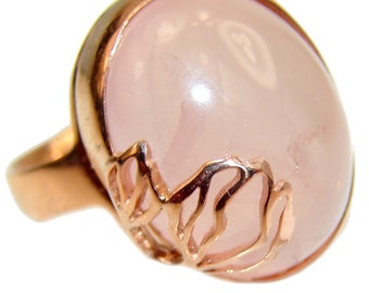 Large 10.2 carat Rose Quartz 18K Gold over .925 Sterling Silver brilliantly handcrafted ring size: 8 1/2
