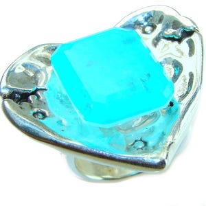 Paraiba Tourmaline Heart Ring, 925 Sterling Silver, Handmade Statement, Blue Gem, size: 6, Gift for Her