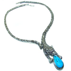 Spectacular Turquoise Sterling Silver Necklace – Handcrafted Statement Blue Gemstone Gift
