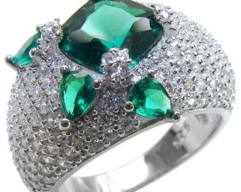 Colombian Emerald Sterling Silver Ring size 6 Statement Green Gemstone Jewelry Handmade Luxury Gift
