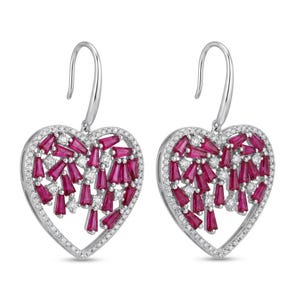 Autentici orecchini a cuore con rubino del Mozambico, in argento sterling 925,5 carati, orecchini vistosi, regalo romantico.