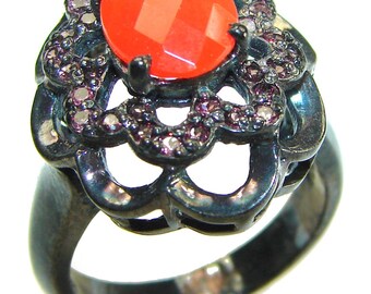 Orange karneol oval 4,8 karat 925 sterlingsilver handgjord ring storlek 8 djärv ädelsten gåva