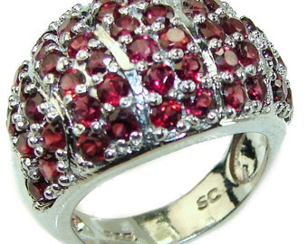 Red Beauty authentic Garnet  .925 Sterling Silver Large handcrafted Ring size 7 3/4