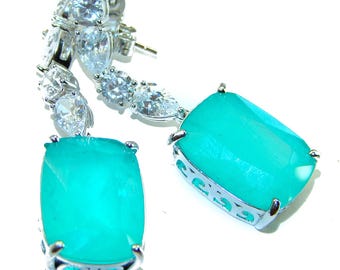 Boucles d'oreilles tendance en argent sterling avec émeraude de Colombie, fabriquées à la main, pierre précieuse verte de 9,5 carats, cadeau unique