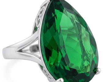 Exotisk Helenit Sterlingsilverring Päronslipad Handgjord Grön Ädelsten Storlek 7 Unik Gåva för Kvinnor