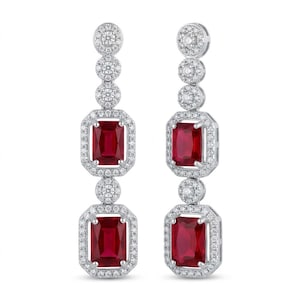 Handcrafted Mozambique Ruby Earrings 925 Silver Rectangle Statement Red Gemstone Jewelry Gift