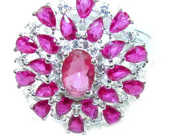 Pink Tourmaline Cocktail Ring in 925 Silver Oval Cut Handmade size 7 3/4 Statement Gemstone Jewelry Gift