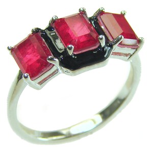 Art Deco Ruby Black Enamel Ring 925 Sterling Silver Handmade Vintage Style size: 9 Unique Gift for Her