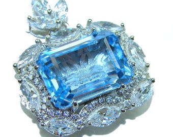 Pendentif topaze bleue suisse vintage en argent sterling rhodié bohème fait main bijoux cadeau cadeau