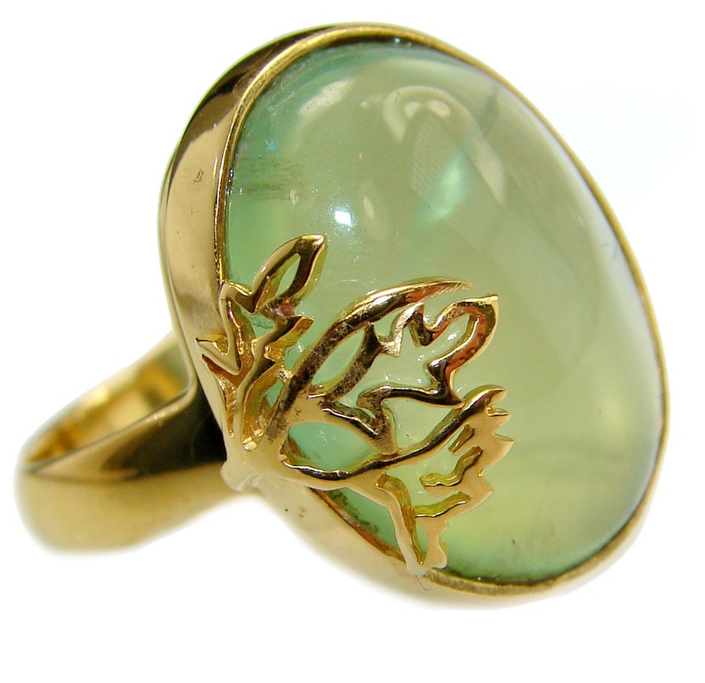 T- 3 8 inch W- 5 8 Prehnite Sterling Silver Ring code 15-mar-19-19 weight 8.90g Size 8 dim L- 7 8