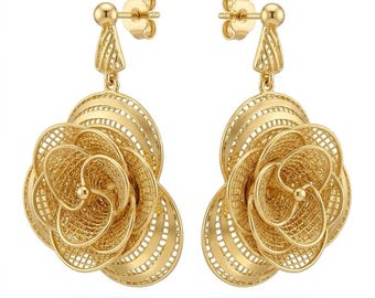 Dubai Style 22K Gold Dipped Sterling Silver Earrings Handmade Unique Gift for Her Elegant Abstract Design