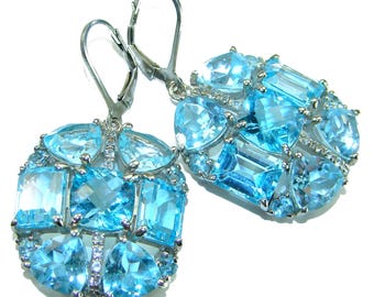 Boucles d'oreilles originales avec topaze bleue suisse, fabriquées à la main en argent sterling, cadeau pour femme, bijoux uniques