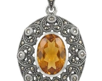 Luxury Golden Topaz Pendant in Sterling Silver Oval Cut Handmade Gift for Her