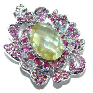 Citrine Ruby Pendant 925 Sterling Silver Handmade Oval Statement Yellow Gemstone Jewelry Gift