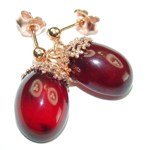 Garnet Earrings 8.5ct 14k Rose Gold Over 925 Sterling Silver Oval Red Handmade Jewelry Gift for Her
