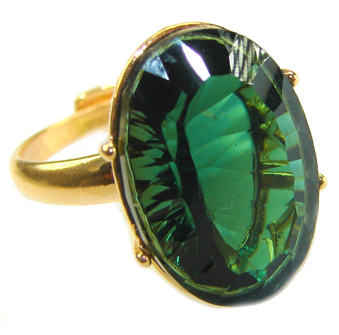 Helenite Rings Helenite Oval Ring Green Gem Gold Dipped Sterling Silver Handmade Size ...