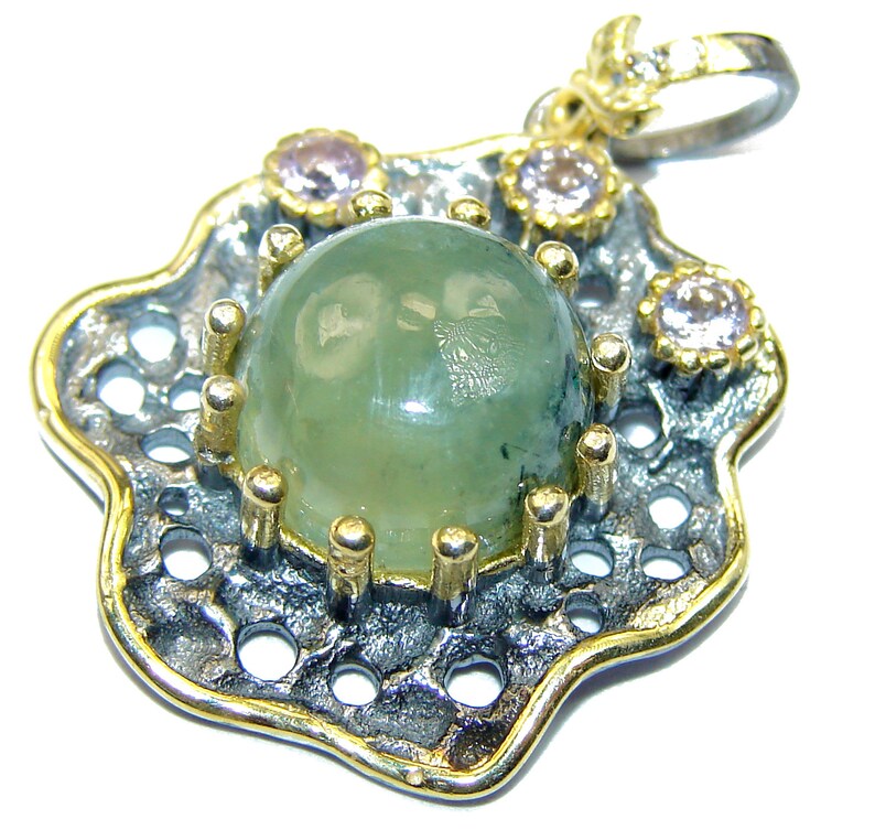 weight 7.90g Prehnite 1 1 4 White Topaz Sterling Silver Pendant 3 8 inch W 1 dim L code 3-kwi-19-71 T