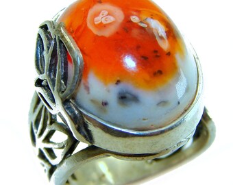 Mexican Opal Ring size 7 Rose Gold Over Sterling Silver Gemstone Handmade Orange Fire Jewelry Gift