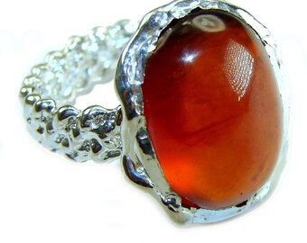 Red Garnet Sterling Silver Ring size: 8 Handcrafted Unique Oval Gemstone Jewelry Gift