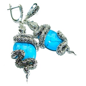 Authentic Turquoise Earrings 925 Sterling Silver Handmade Gemstone Blue Drop Dangle Unique Jewelry Gift for Her