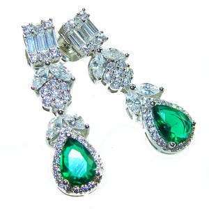 Colombian Emerald Sterling Silver Statement Earrings 5.2ct | Handmade Green Drop Gift for Her