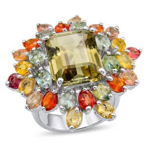 Lemon Quartz Sterling Silver Ring Rectangle Cut Handcrafted Gemstone size 7 5 Statement Jewelry Gift