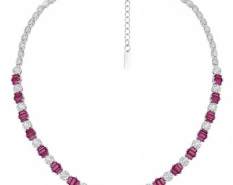 Art Deco Ruby Necklace Genuine 8.8ct Gemstone in 925 Sterling Silver Rhodium Statement Red Jewelry Gift