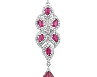 Mozambique Ruby Pendant in Rhodium Over Sterling Silver Pear Shape Elegant Handmade Jewelry Gift