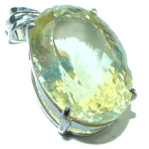 Perfection Oval Cut Lemon Quartz Pendant 42.3ct in 925 Sterling Silver Handcrafted Yellow Gemstone Jewelry
