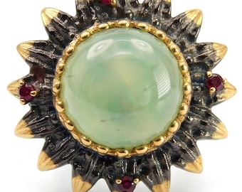 Vintage Prehnite Ring Size 6 Sterling Silver Handmade Green Gemstone Unique Statement Jewelry