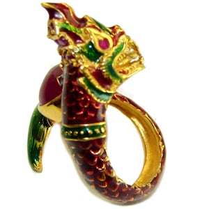 Dragon Ruby Emalj 18K Guld Över Sterling Silver Ring Storlek: 8, Kraftfullt Röd Statement Smycke Gåva