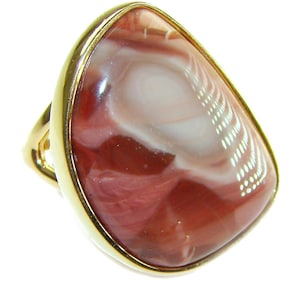 Imperial Jasper Gold Over Sterling Silver Ring size 6.75 Elegant Brown Gemstone Statement Jewelry