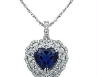 Collar con colgante de corazón de zafiro azul real de 6,8 ct en plata de ley 925. Regalo único para ella.