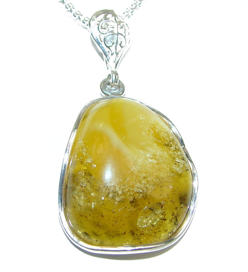 code 3-lut-20-116 Amber Sterling Silver Necklace weight 11.80g dim 1 3 4 inch