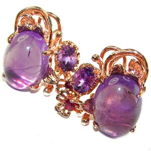 Amethyst Sterling Silver Earrings, 14K Rose Gold Over, Handmade Purple Gemstone Dangle Earrings for Women