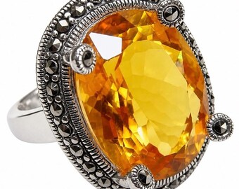Golden Topaz Oval Ring Size 8 Sterling Silver Handmade Statement Gemstone Jewelry Gift