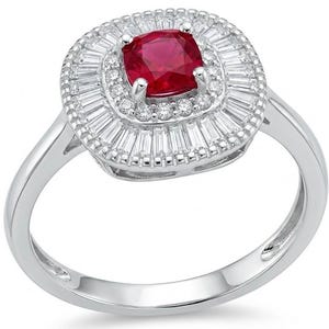 Art Deco Ruby Sterling Silver Statement Ring Handmade size 7 1 4 Elegant Rectangle Red Gemstone