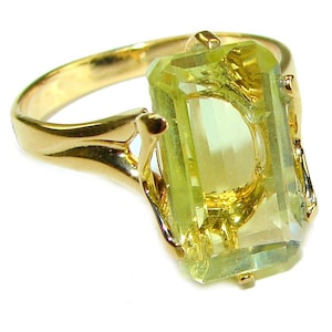 Lemon Quartz Ring, Size: 9, 925 Sterling Silver, Handcrafted Yellow Gemstone Band, 9.8 Carat Statement Gift