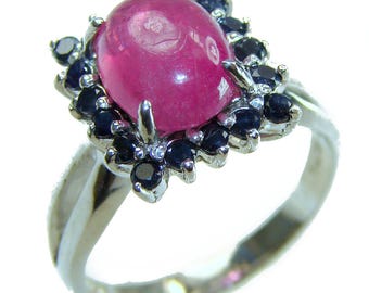 Ruby Sterling Silver Cocktail Ring size 7.5 Handmade Rectangle Gemstone Statement Jewelry Unique Gift