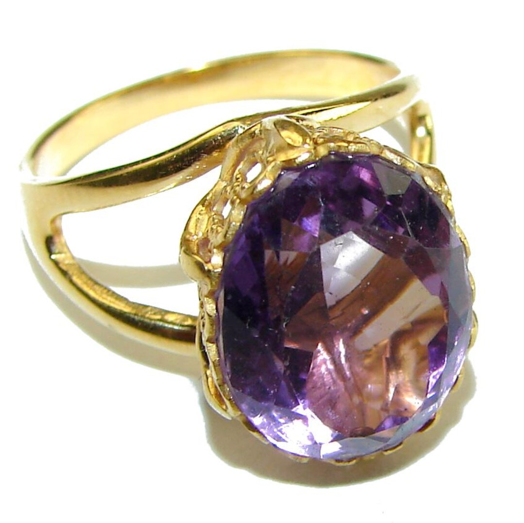 Purple Amethyst Ring Size: 6.5 – 14K Rose Gold Over Sterling  Sterling Silver Amethyst Ring Size 6.5 Artisan 3 Stones February Birth Stone New main image 0