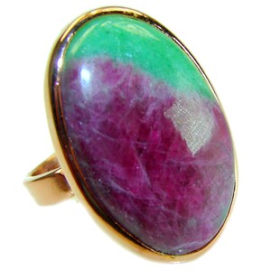 Ruby in Zoisite 18K Rose Gold Over Sterling Silver Cocktail Ring, Handmade Oval size: 8, Unique Gem Statement for Women