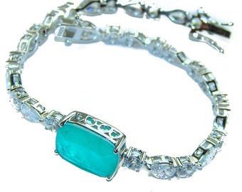 Bracelet original en argent sterling 7,9 carats avec émeraudes de Colombie Cadeau fait main pour elle, Bijoux verts uniques